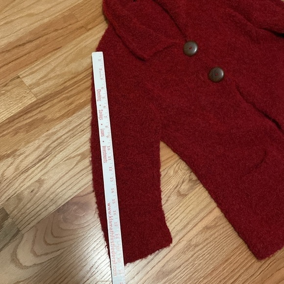 Tabask Womens M Long Alpaca Wool Cardigan Sweater thick knit Buttons Red Pockets - Picture 7 of 10
